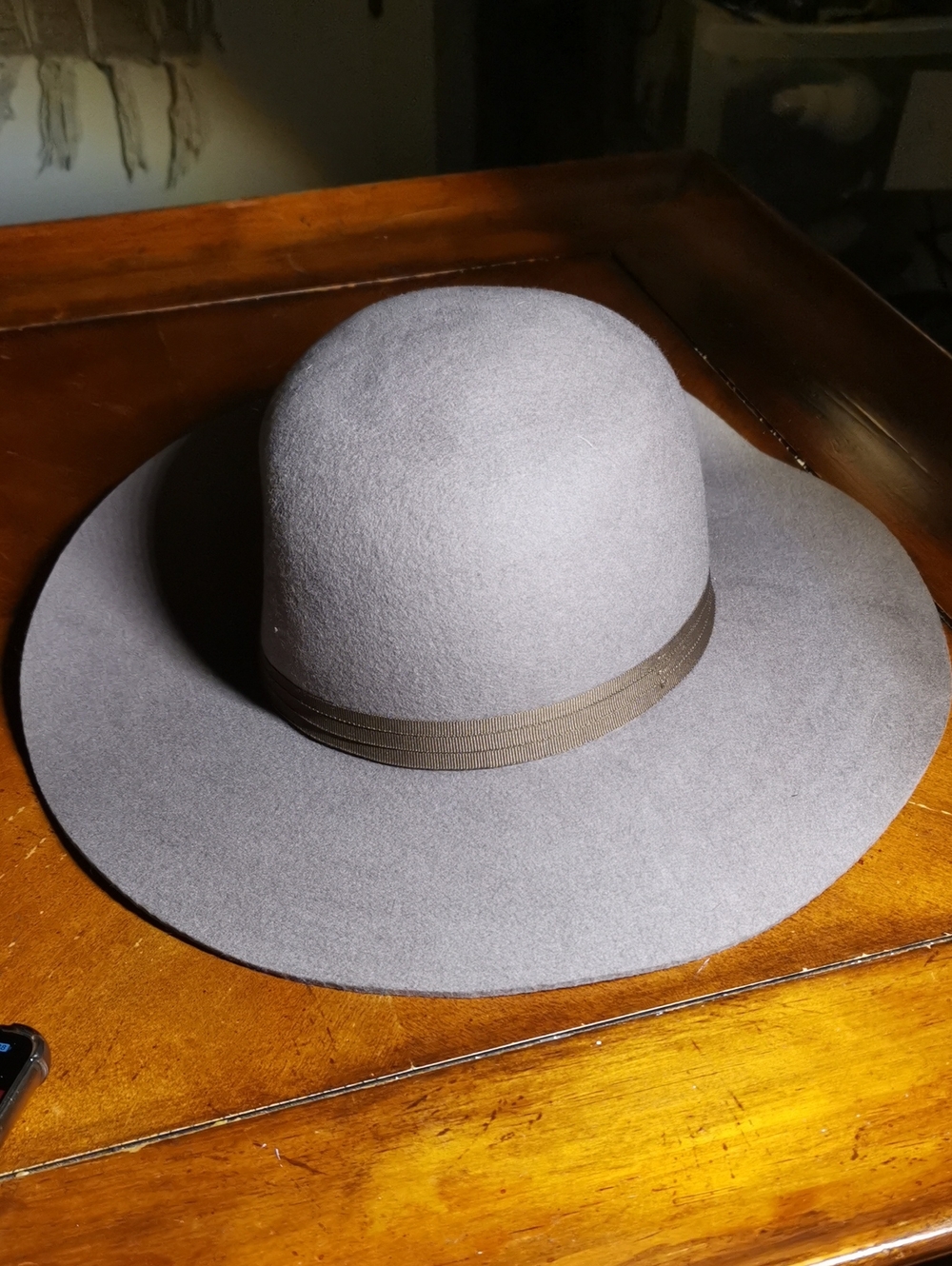 Brixton Wide-Brim Felt Fedora in Light Gray with Brown Band